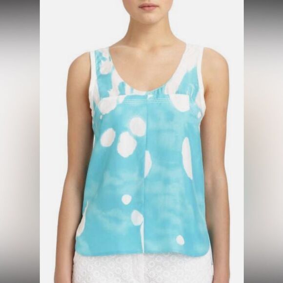 Diane Von Furstenberg RYAN Silk Tank Top Blouse Waterfall Turquoise Size 12 - Picture 1 of 13